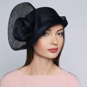 Cloche Hat Sinamay with Elegant Flower Trim