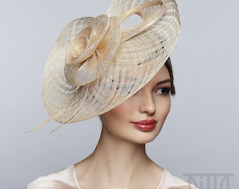 Exquisite Fascinator Derby Hat for Women with Gold Flower