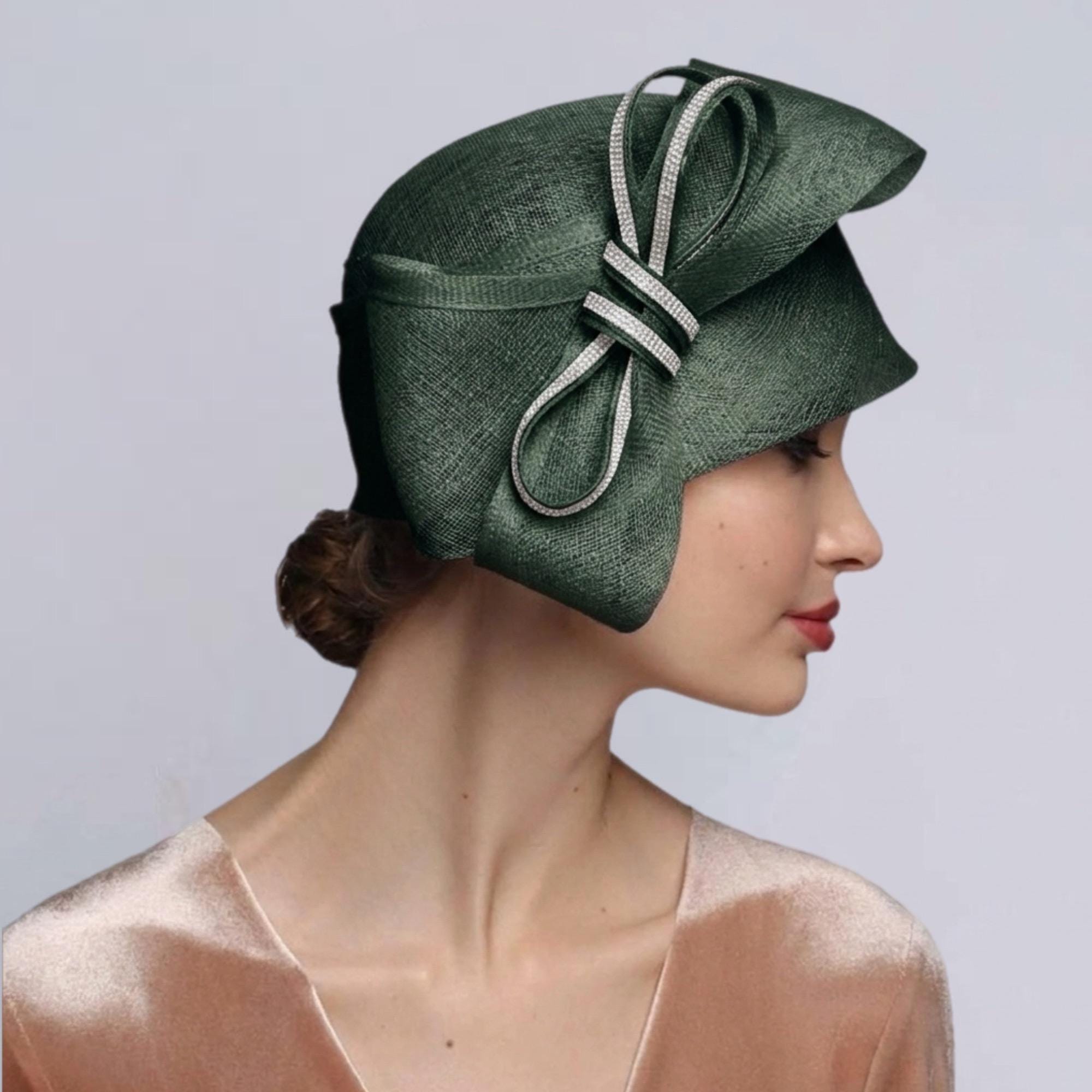 C.C Exclusives Lime Green Sinamay Cloche Hat Floral Feather Church Wedding Derby il_fullxfull.3746532758_lkfv.jpg main image 4