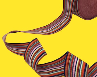 Fita de gorgorão listrada multicolorida para chapelaria de 1,58 polegadas (40 mm) - 1 jarda (0,914 m)
