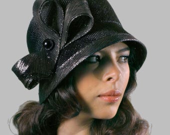 Elegant Black Cloche Hat of the Modern Shape Derby Church Headwear