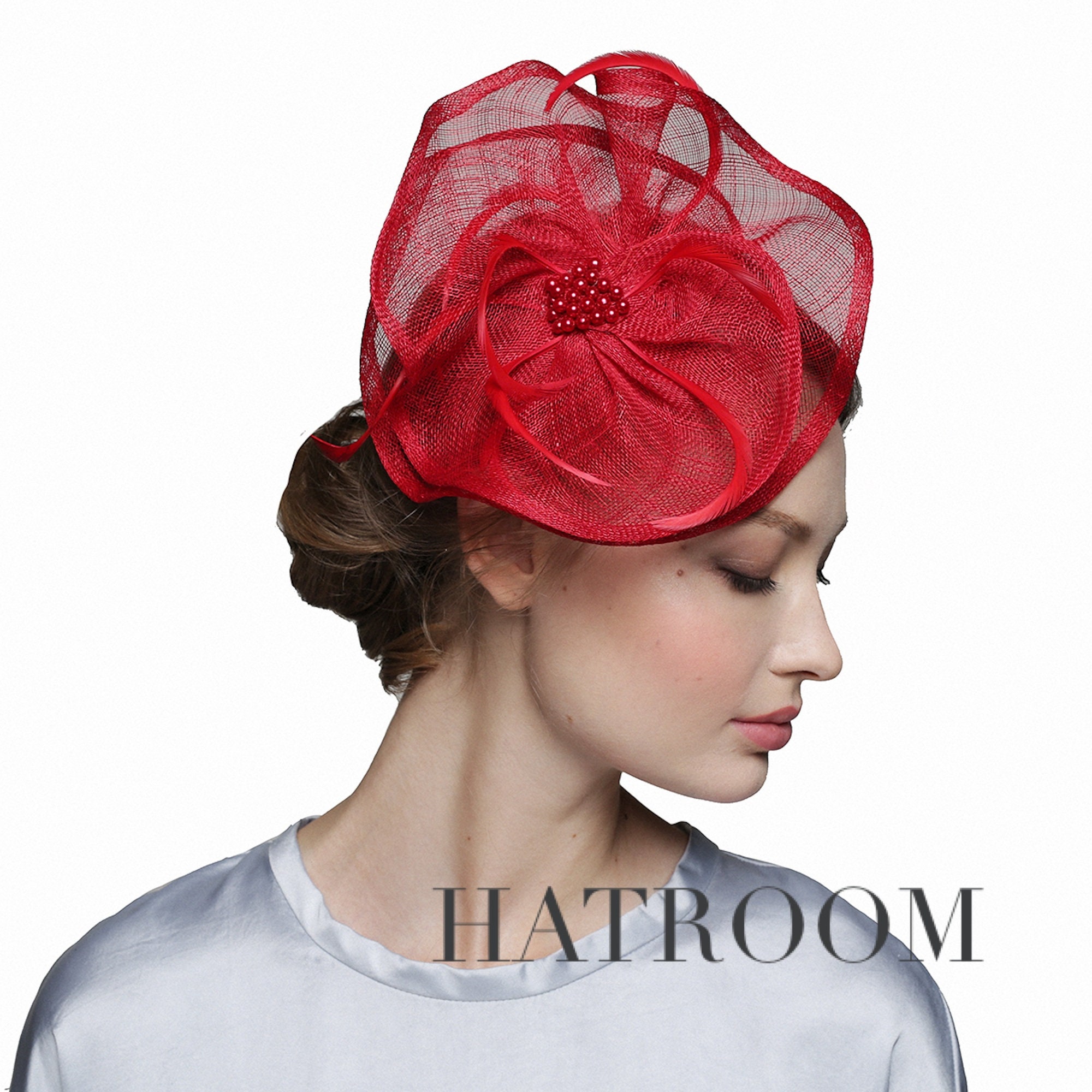 Generisch Stirnband Rot Mit Blumen - Fascinator Für Teeparty & Hochzeit