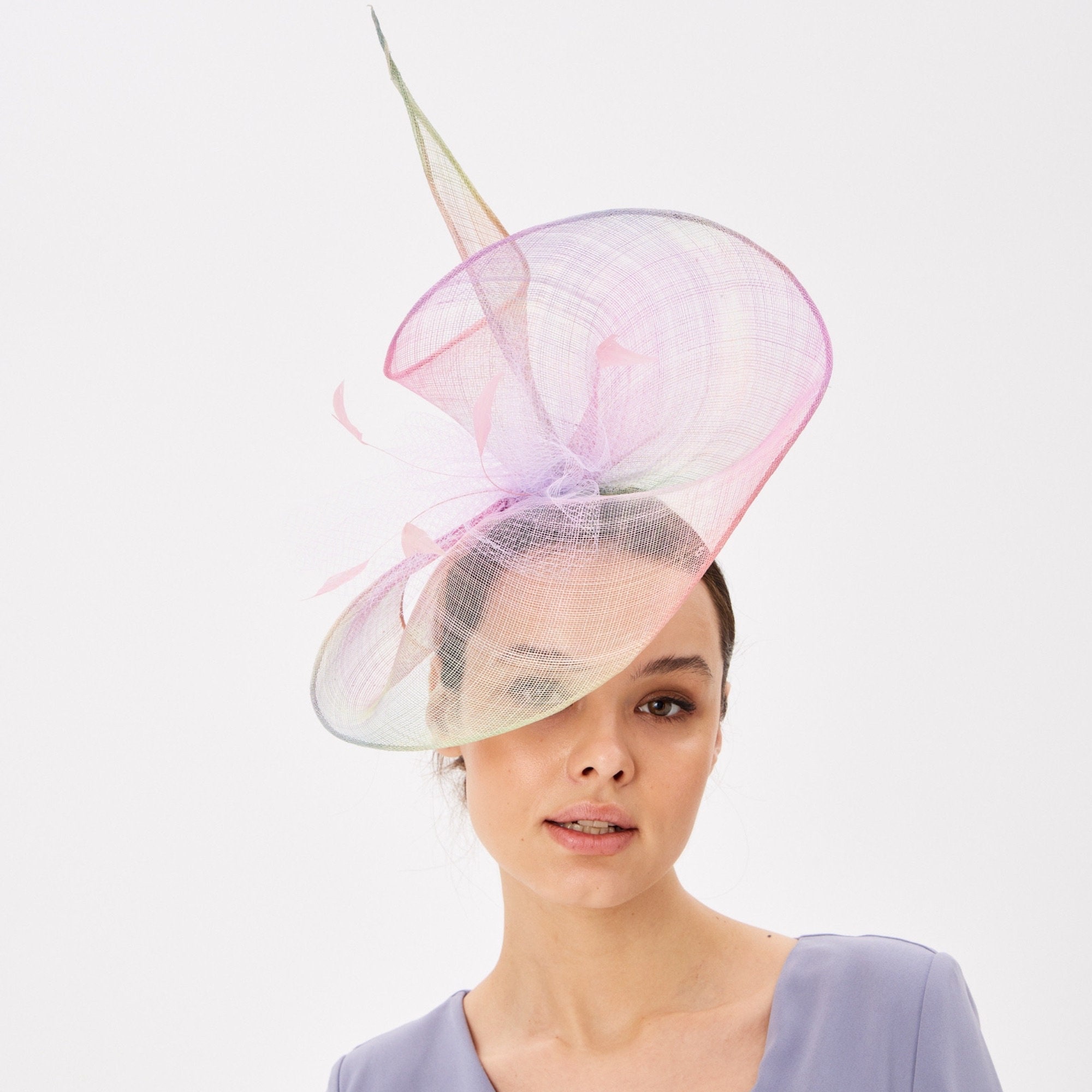 Wide Brim Fascinator Hat Elegant Tea Party Headband Derby Wedding Cocktail Wide Brim Bucket Hat Elegant Straw Kentucky Derby Fascinator  main image 2