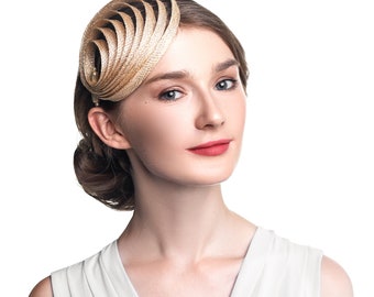 Gold Fascinator Wedding Tea Party Church Hat