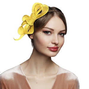 Bow Fascinator for Women Cocktail Wedding Tea Party Church Hat Yellow