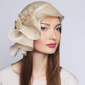 Couture Cloche Hat with Bow and Brooch Kentucky Derby Wedding Headwear