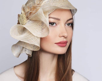 Couture Cloche Hat with Bow and Brooch Kentucky Derby Wedding Headwear