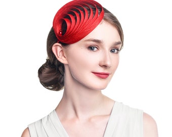 Red Women Fascinator Cocktail Wedding Tea Party Church Hat