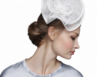 Stylish White Fascinator Headband Wedding Tea Party Cocktail Hat