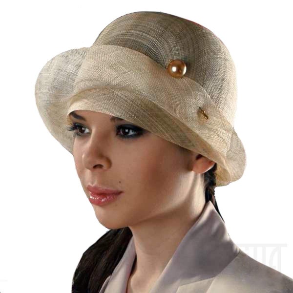 Pretty Sinamay Cloche Hat with Pin Derby, Church, Tea party Headwear