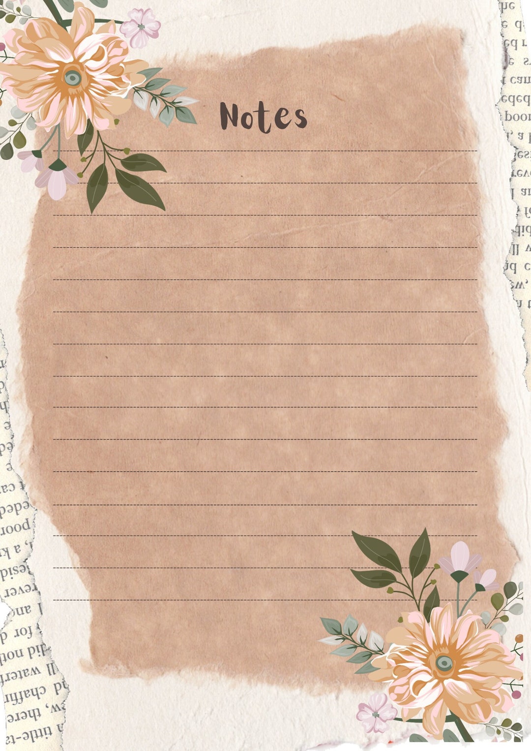 Notes Page Printable, Lined Notes Template, Note Taking, Writing Paper ...