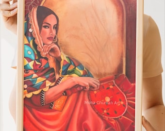 Arte punjabi, ragazza, ritratto vintage