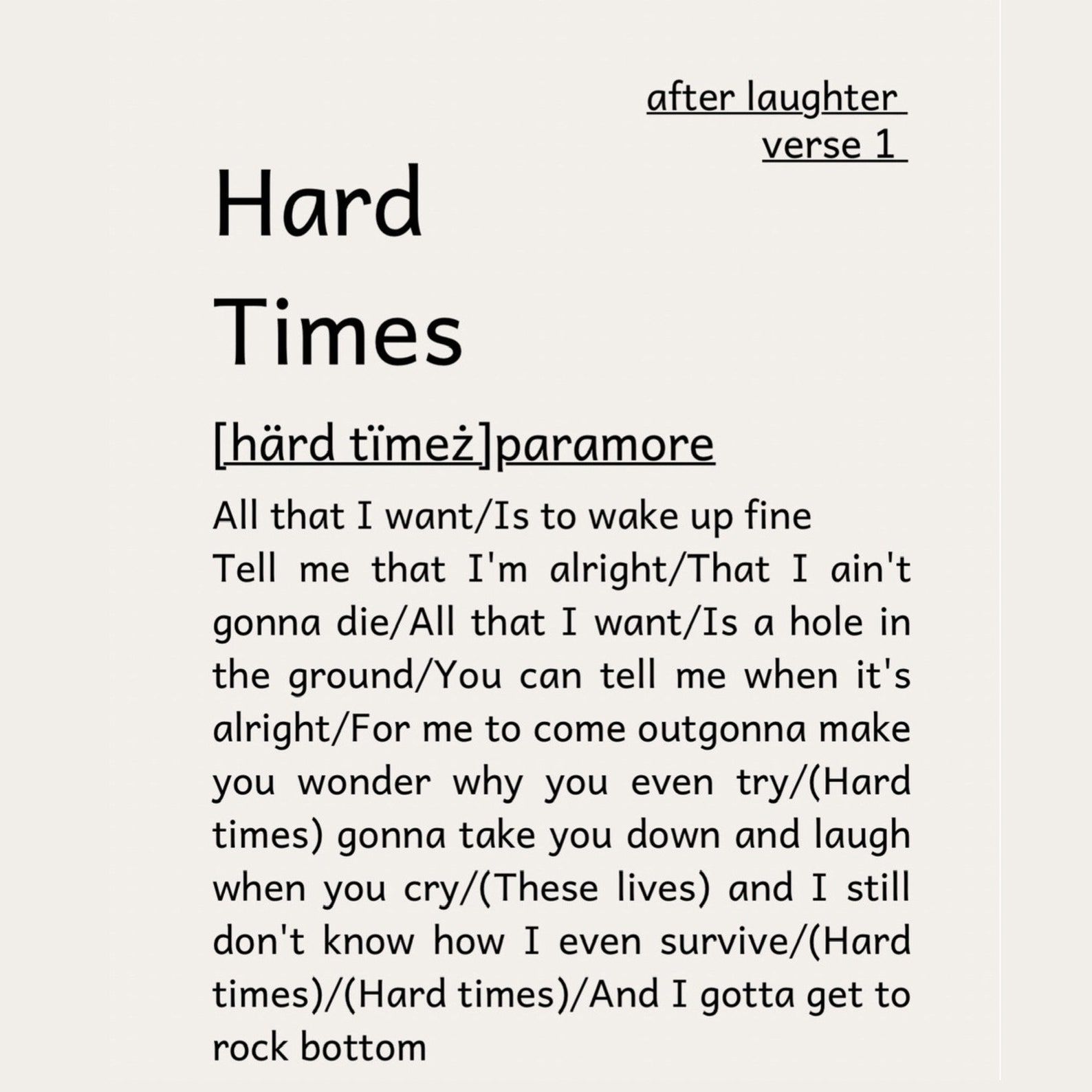 Hard Times Paramore Digital Download Print Song Lyric Etsy