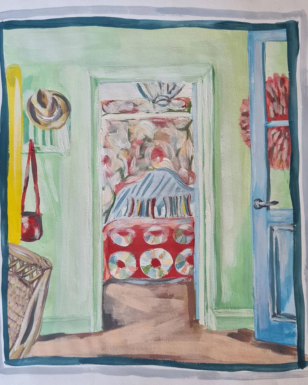 Red and Green Bedroom Original Painting on Paper - Etsy