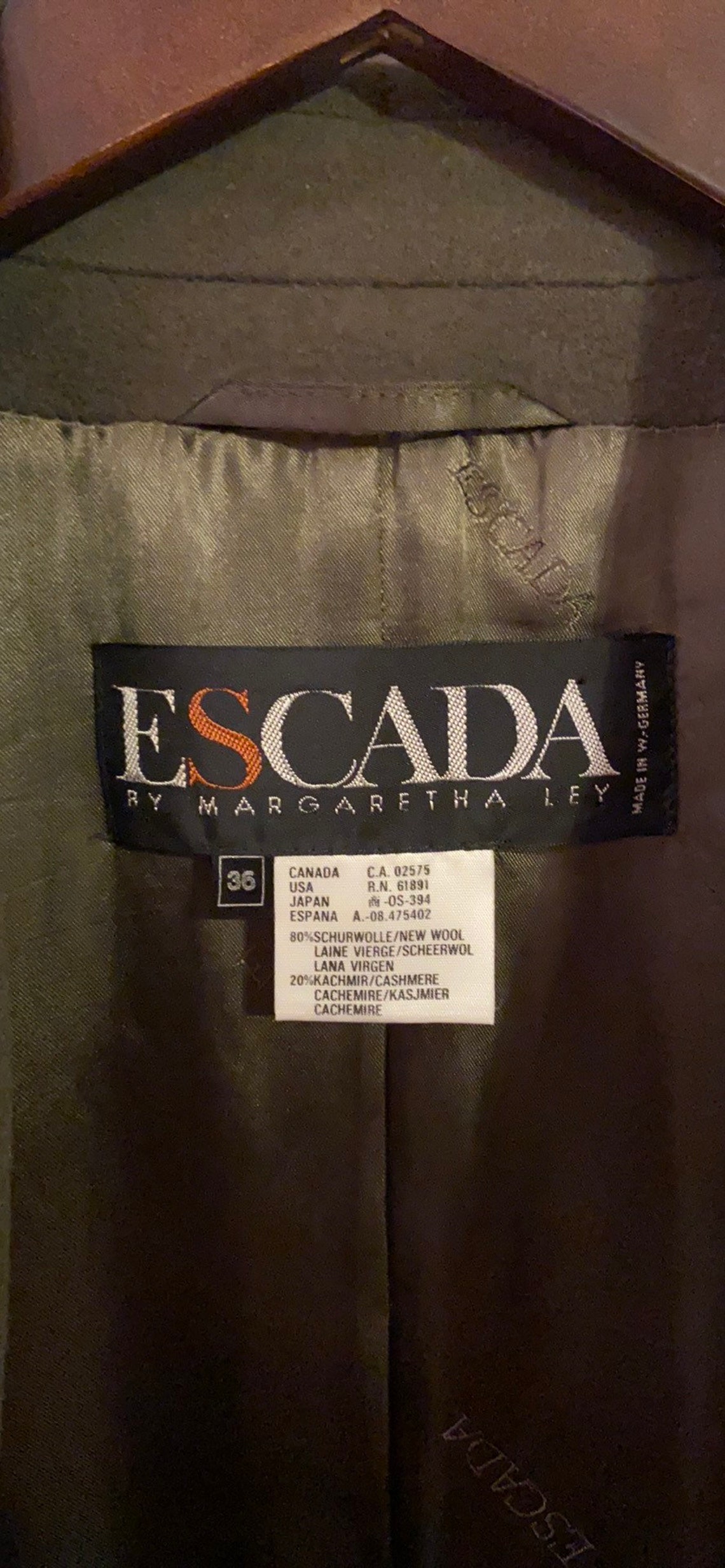 Vintage ESCADA Wool Cashmere Olive Blazer Jacket | Etsy