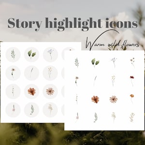 Wildflowers Story Highlight Icons for social media | Set of 16 cream or white backround | Nature, wildflower, Plants Highlight covers