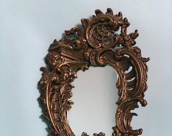Antique Rococo Bronze Table Mirror with Cherub Detail