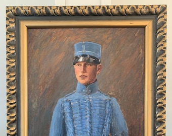 Early 20th Century Swedish Oil Painting of an Officer in Blue