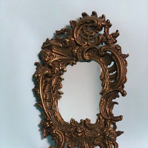 Antique Rococo Bronze Table Mirror with Cherub Detail
