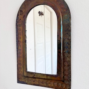 Vintage Moroccan Embossed Metal Mirror, 1980s