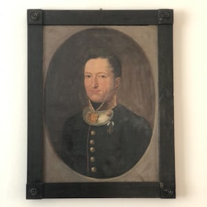 Tableau ancien du XIXe siècle représentant un baron allemand en uniforme militaire (vers 1870)