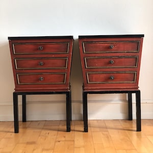 Pair of Vintage Wooden Nightstands with Drawers