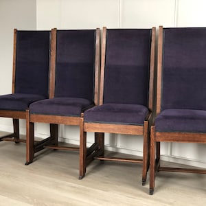 Set of 4 Art Deco Purple Dining Chairs - Haagse school, Frits Spanjaard 1930s-