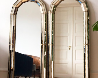 Paar große Vintage venezianische Messingspiegel in voller Länge - Gold Hollywood Regency, Spanische 1990er Jahre