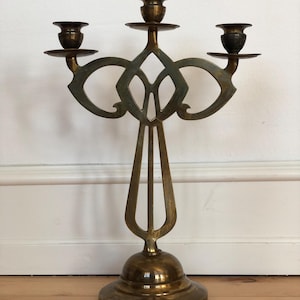 Brass Art Noveau Candlestick with 3 Arms Denmark