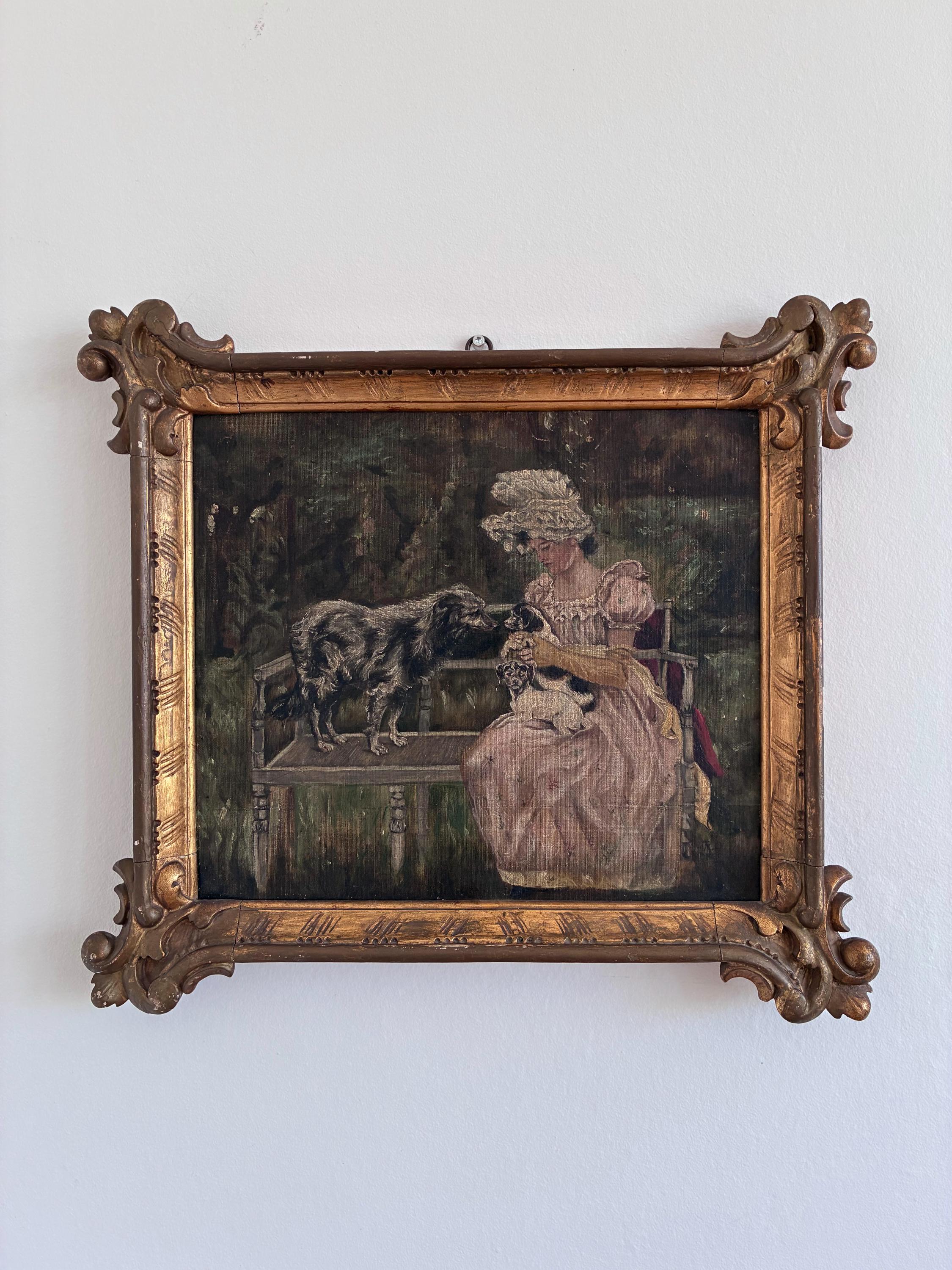Antique dog painting gold frame - Etsy 日本