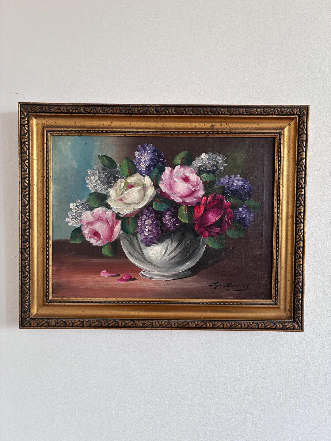 Vintage Original Flower Still Life Oil Painting: Framed Floral Art - Etsy