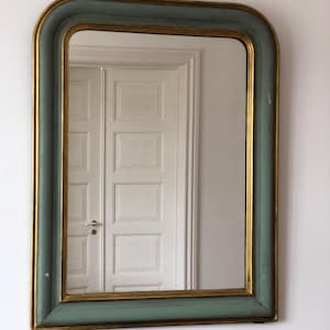 Large Antique Louis Philippe French Mirror in Green and Gold, Late 19th Century