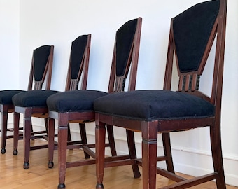 Set of 4 Dutch Art Deco Dining Chairs, Amsterdam School / Hague School Style, 1930s