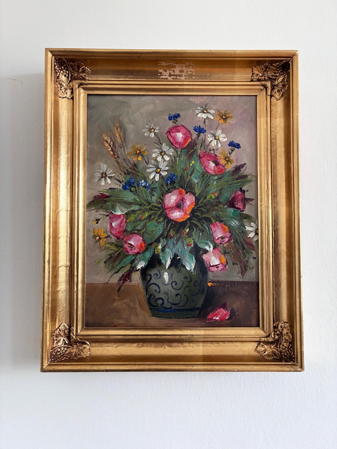 Vintage Original Flower Still Life Oil Painting: Framed Floral Art - Etsy