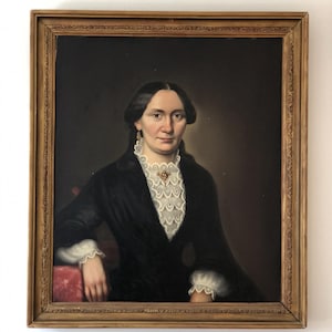 Elegant 19th century oil portrait painting of a German lady from a Textile Legacy (ca. 1840)
