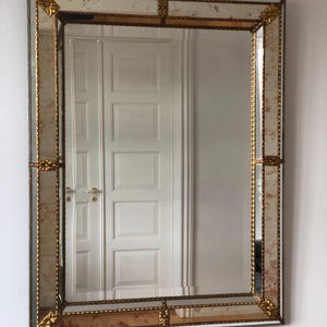 Large Vintage Venetian Mirror Hollywood Regency in Gold Spain 1990s