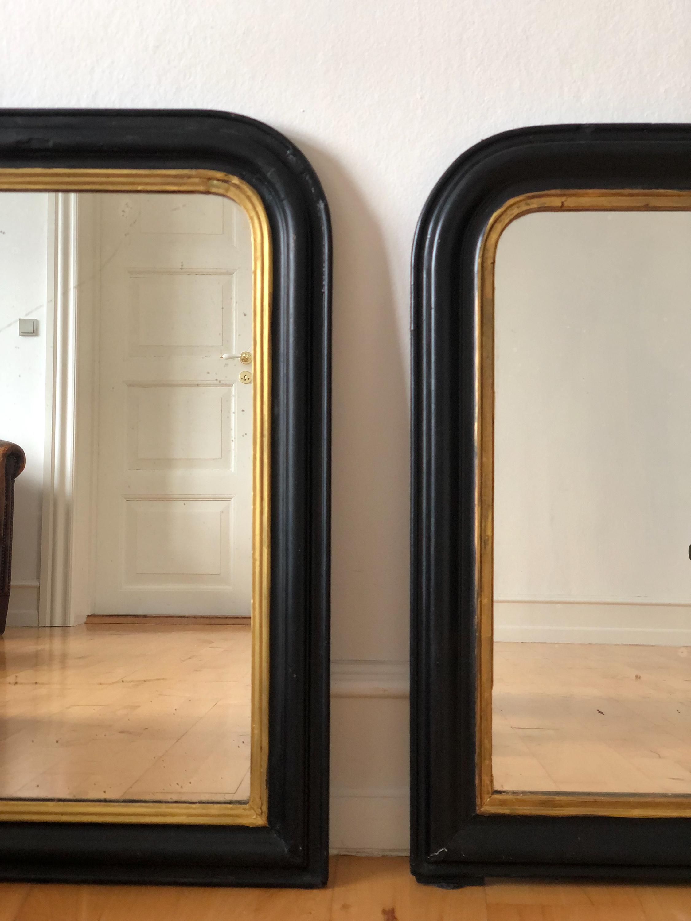 アンティークフランス製ルイ・フィリップミラー（黒と金）19世紀後半