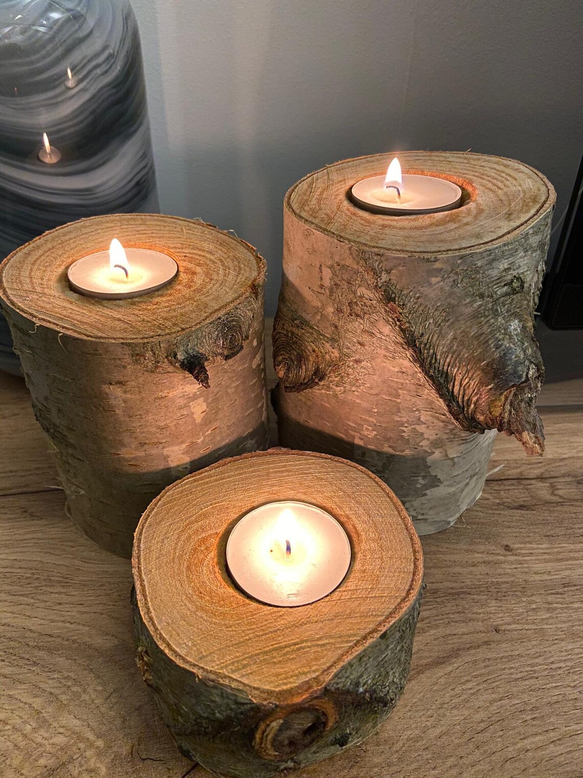 Tree branch Candle holders Set of 3 Wooden Tealight Holders | Etsy