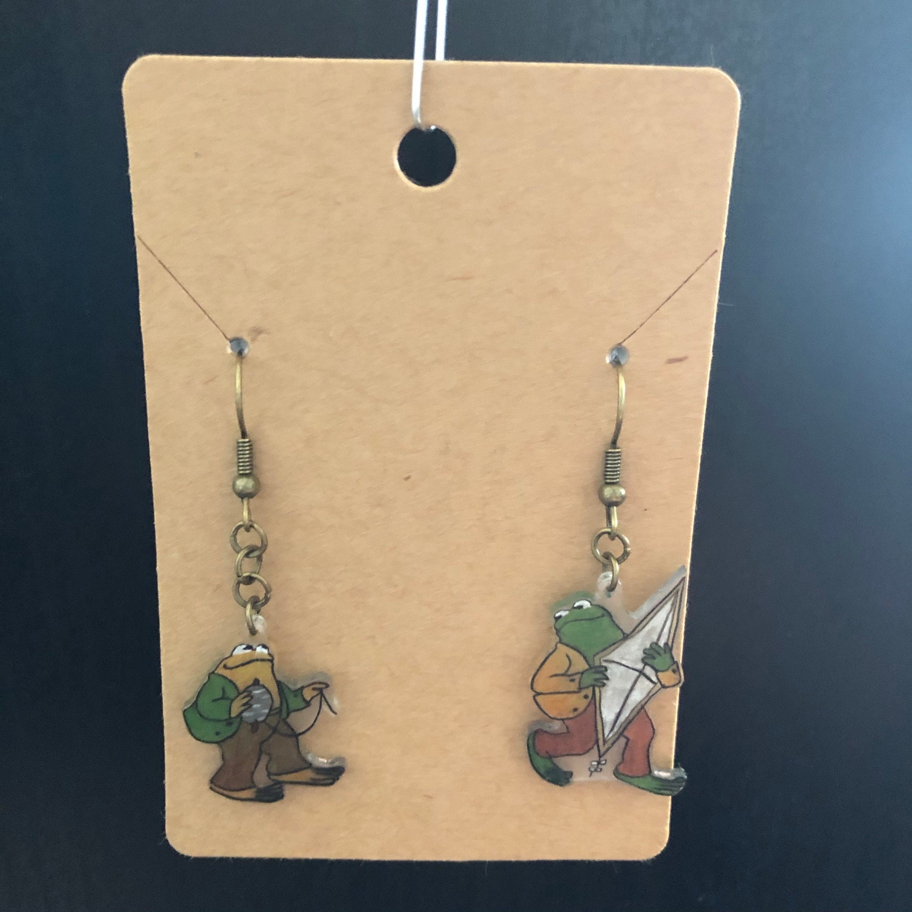 Frog and Toad Kite Shrinky Dink Earrings