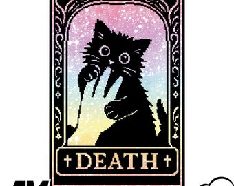 Death Cat Tarot SVG: Black Cat Tarot Card Design for Cricut and Silhouette, Gothic Pet Memorial Cut File, Witchy Kitten Silhouette