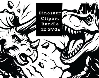 Dinosaur Clipart SVG Bundle: T-Rex, Triceratops, Velociraptor (Digital Download)