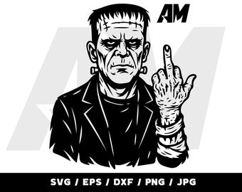 Frankenstein Middle Finger SVG, Halloween Monster Clipart, Scary Horror Skeleton Hand, Gothic Digital Download