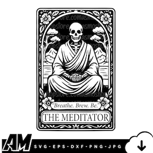 Zen Skull Meditation Art Print: Gothic Blackwork Illustration (Digital Download