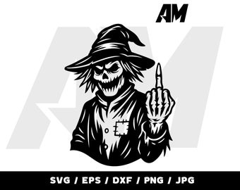 Scarecrow Middle Finger SVG, Creepy Halloween Clipart, Gothic Dark Art, Horror Skeleton Design, Spooky Vector for Cricut and Sublimation