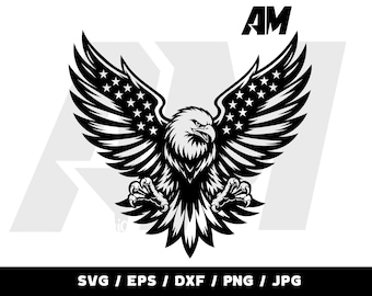 Archivo de corte digital de águila calva patriótica con las alas extendidas y bandera estadounidense