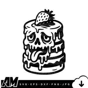 Melting Skull Cake SVG - Creepy Dessert Halloween Clipart - Gothic Horror Cake Sublimation Design