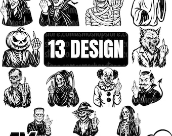 Halloween Middle Finger SVG Bundle: Gothic Horror Clipart (Digital Download)