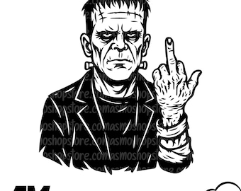 Frankenstein Middle Finger SVG, Halloween Monster Clipart, Scary Horror Skeleton Hand, Gothic Digital Download