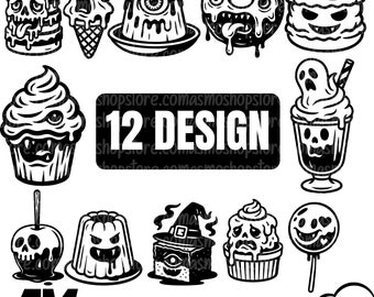 Clipart de sobremesas assustadoras de Halloween | Pacote de arquivos SVG de doces assustadores (Download digital)