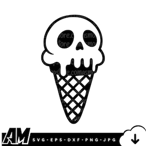 Melting Skull Ice Cream SVG: Gothic Tattoo Art, Cricut